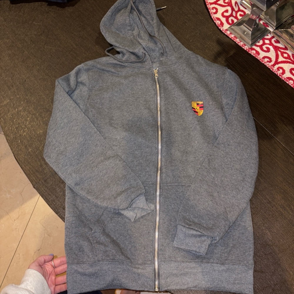 Heather Gray Zip-Up Hoodie with Porsche Logo